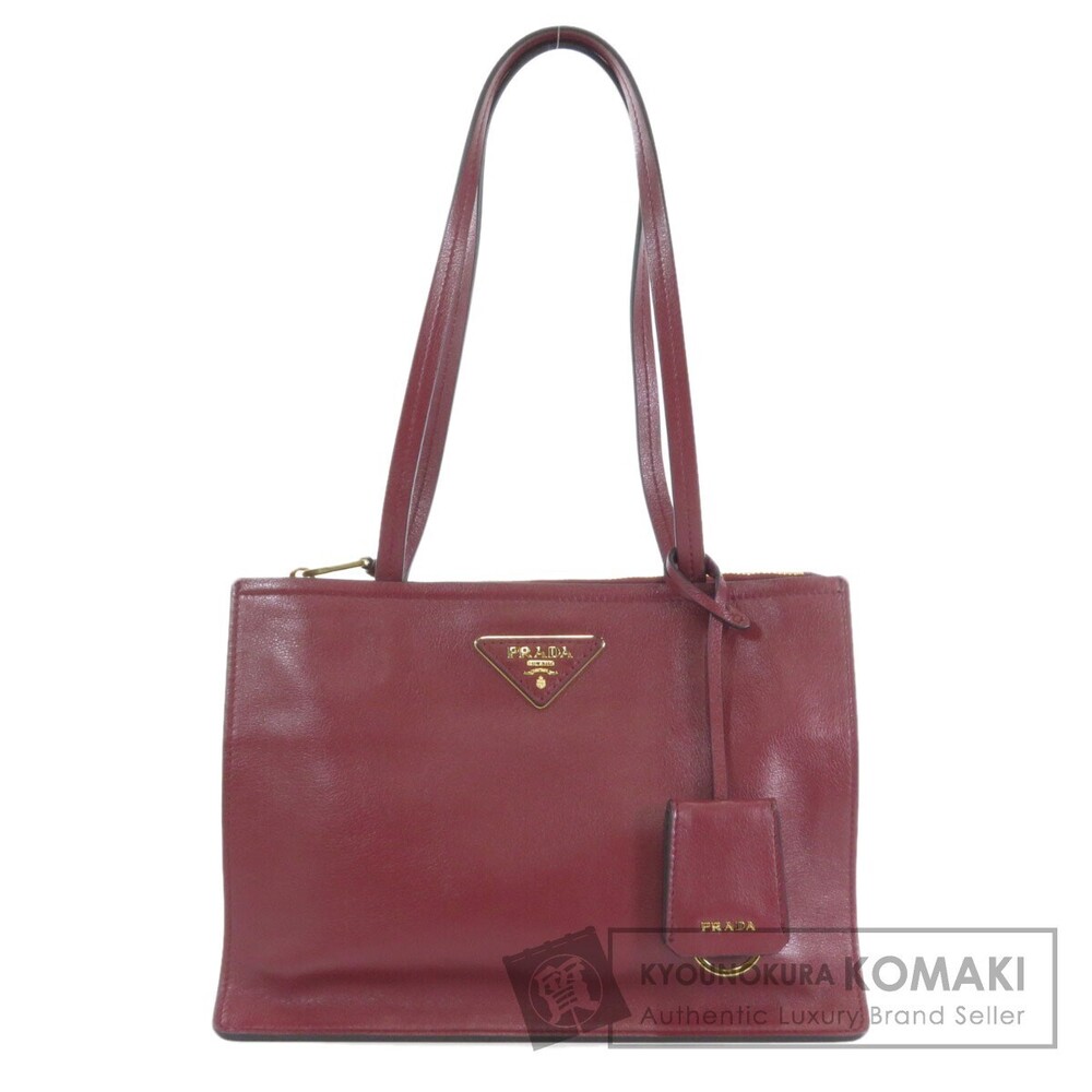 Prada logo plate tote bag bordeaux leather Red